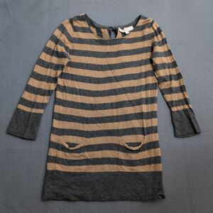 Ann Taylor LOFT Women XS Zoe Brown Gray Striped Round Neck Top